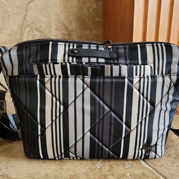 lug Handbags - LUG Flare Striped Stylish Black, Gray, Tan Womans Crossbody Bag